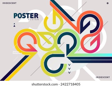 Retro futuristic geometric poster design with circles, arrows and diagonal lines. Abstract shapes and text.