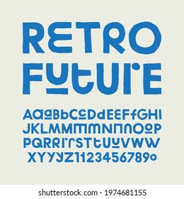 Retro futuristic geometric prototype font with alternatives.