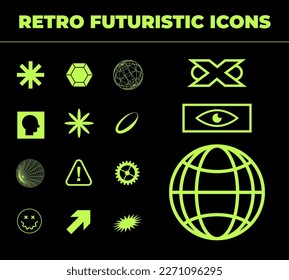Retro Futuristic Icons and Elements for Design and Video