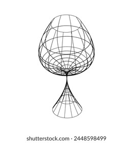 Retro futuristic isolated abstract wireframe model, cyberpunk shape in y2k style. Editable stroke. Vector illustration on transparent background.	