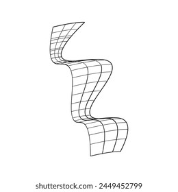 Retro futuristic isolated abstract wireframe model, cyberpunk shape in y2k style. Editable stroke. Vector illustration on transparent background.	