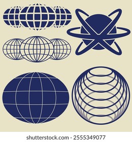 Retro Futuristic isolated vector Icon Set Pack. Abstarct geometric Y2K design.