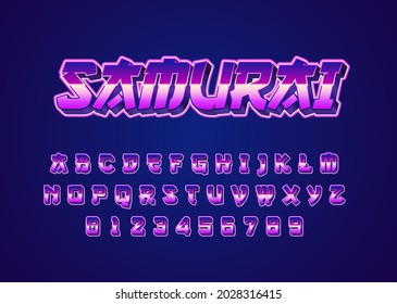 Retro futuristic japanese style custom font alphabet and number