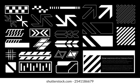 Retro futuristic set elements. Brutalism, streetwear, apparel abstract collection shape.