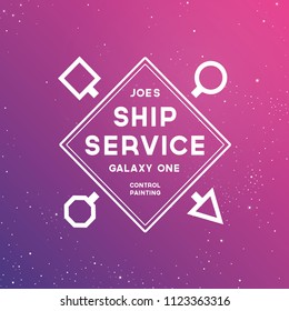 Retro futuristic ship repair badge on purple gradient background.Vector graphic design.