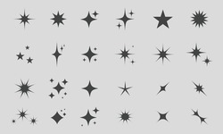 Retro Futuristic Sparkle Icons Collection. Set Of Star Shapes. Abstract Cool Shine Effect Sign Vector Design. Templates For Design, Posters, Projects, Banners, Logo, And Business Cards