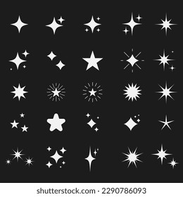 Retro futuristic sparkle icons collection. Set of star shapes. Abstract cool shine effect sign vector design. Templates for design, posters, projects, banners, logo, and business cards