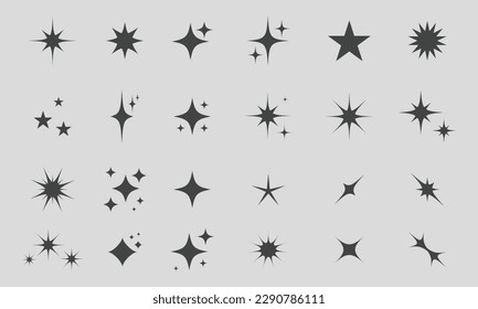 Retro futuristic sparkle icons collection. Set of star shapes. Abstract cool shine effect sign vector design. Templates for design, posters, projects, banners, logo, and business cards - Shutterstock ID 2290786111