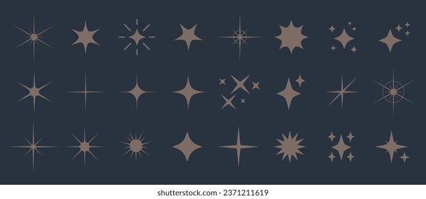 Retro futuristic sparkle icons collection. Set of star shapes. Abstract cool shine effect sign vector design. Templates for design, posters, projects, banners, logo, and business cards.EPS 10