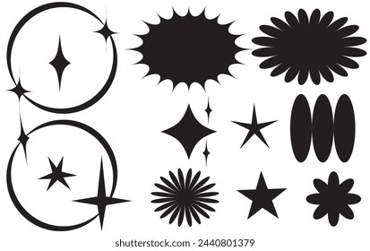 Retro futuristic sparkle icons collection. Set of star shapes. Abstract cool shine effect sign vector design. Templates for design, posters, projects, banners, logo, and business cards