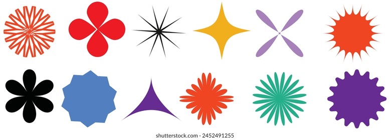 Retro futuristic sparkle icons collection. Set of star shapes. Abstract cool shine effect sign vector design. Templates for design, posters, projects, banners, logo, and business cards