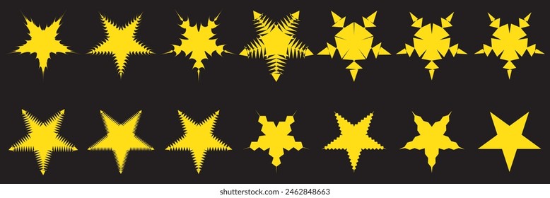 Retro futuristic sparkle icons collection. Set of star shapes. Abstract cool shine effect sign vector design. Templates for design, posters, projects, banners, logo, and business cards