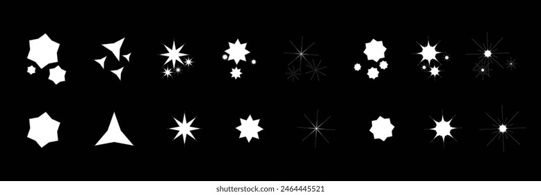 Retro futuristic sparkle icons collection. Set of star shapes. Abstract cool shine effect sign vector design. Templates for design, posters, projects, banners and logo. white stars. twinkle stars. 