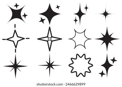 Retro futuristic sparkle icons collection. Set of star shapes. Abstract cool shine effect sign vector design. Templates for design, posters, projects, banners, logo,