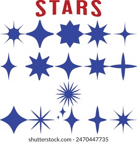 Retro futuristic sparkle icons collection. Set of star shapes. Abstract cool shine effect sign vector design. Templates for design, posters, projects, banners, logo, and business cards
