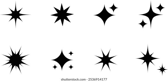 Retro futuristic sparkle icons collection. Set of star shapes. Abstract cool shine effect sign vector design. Templates for design, posters, projects, banners, logo, and business cards