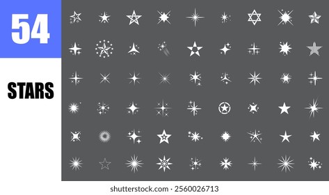 Retro futuristic sparkle icons collection. Set of star shapes. Abstract cool shine effect sign. white stars.