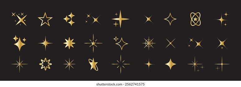 Retro futuristic sparkle icons collection. Set of star shapes. Abstract cool shine effect sign vector design. Templates for design, posters, projects, banners, logo, and business cards