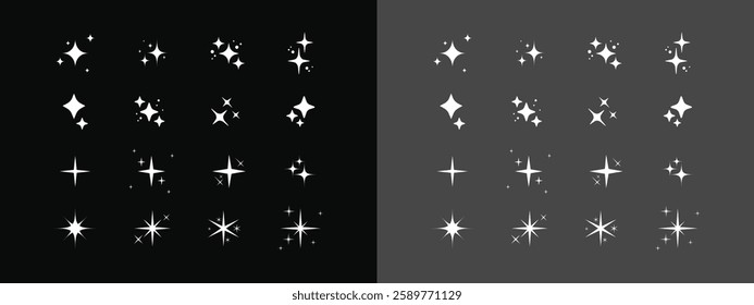 Retro futuristic sparkle icons collection. Set of star shapes. Abstract cool shine effect sign vector design. Templates for design, posters, projects, banners, logo, and business cards