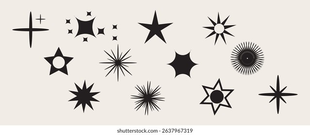 Retro futuristic sparkle icons collection. Set of star shapes. Abstract cool shine effect sign vector design. eps 10