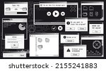 Retro futuristic system. Computer interface with web browser, file manager, pop-up error message. Vector old desktop PC interface elements. Illustration of interface old computer message
