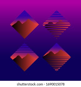 Retro futuristic template. Neon sunset in the style of 80s. Retrowave. Vector illustration