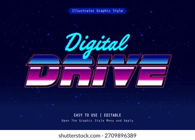 Efecto de texto futurista retro “Digital Drive” – Neon Synthwave Style