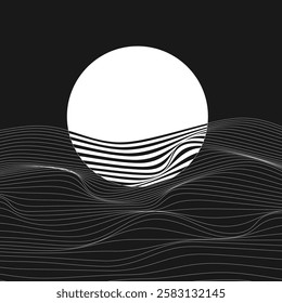 Retro futuristic trendy design elements. Wireframe wave shapes. Design elements for poster, cover, flyer.