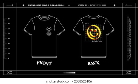 Retro Futuristic Vaperwave Isometric 3D Illustration Grid T-shirt clothing design front and back template street wear