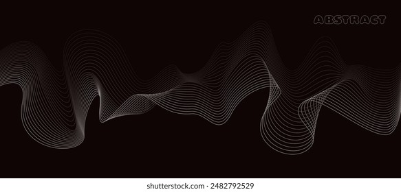 Retro futuristic vector line art design with wavy figures, forms. Geometrical shapes, grid textures, backgrounds. Brutalism style. Monochrome gradient.