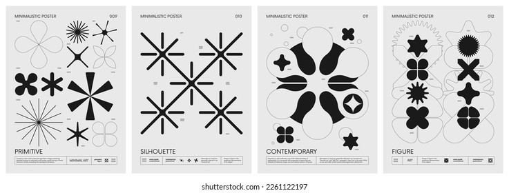 Retro futuristic vector minimalistic Posters with silhouette basic figures, extraordinary graphic elements of geometrical shapes composition, Modern monochrome print brutalism, set 3 - Shutterstock ID 2261122197