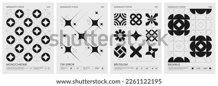 Retro futuristic vector minimalistic Posters with silhouette basic figures, extraordinary graphic elements of geometrical shapes composition, Modern monochrome print brutalism, set 2