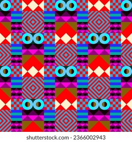 Retro futuristic vector pattern with geometric shapes. Simple form and a figure. Colorful Bauhaus background. Vintage graphics from 1980. 70s, 80s, 90s stile. Abstract design in the Scandinavian style