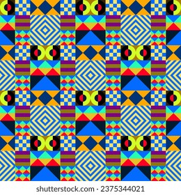 Retro futuristic vector pattern with geometric shapes. Simple form and a figure. Colorful Bauhaus background. Vintage graphics from 1980. 70s, 80s, 90s stile. Abstract design in the Scandinavian style