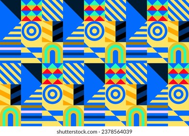 Patrón vectorial retro futurista con formas geométricas. Forma simple y figura. Colorido fondo Bauhaus. Gráficos antiguos de 1980. 70, 80, 90. Diseño abstracto al estilo escandinavo