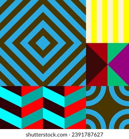 Retro futuristic vector pattern with geometric shapes. Simple form and a figure. Colorful Bauhaus background. Vintage graphics from 1980. 70s, 80s, 90s stile. Abstract design in the Scandinavian style