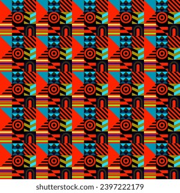 Patrón vectorial retro futurista con formas geométricas. Forma simple y figura. Colorido fondo Bauhaus. Gráficos antiguos de 1980. 70, 80, 90. Diseño abstracto al estilo escandinavo