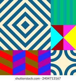 Retro futuristic vector pattern with geometric shapes. Simple form and a figure. Colorful Bauhaus background. Vintage graphics from 1980. 70s, 80s, 90s stile. Abstract design in the Scandinavian style