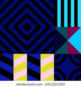 Retro futuristic vector pattern with geometric shapes. Simple form and a figure. Colorful Bauhaus background. Vintage graphics from 1980. 70s, 80s, 90s stile. Abstract design in the Scandinavian style