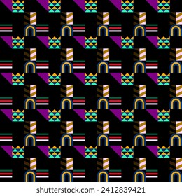 Patrón vectorial retro futurista con formas geométricas. Forma simple y figura. Colorido fondo Bauhaus. Gráficos antiguos de 1980. 70, 80, 90. Diseño abstracto al estilo escandinavo