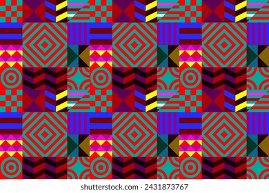 Retro futuristic vector pattern with geometric shapes. Simple form and a figure. Colorful Bauhaus background. Vintage graphics from 1980. 70s, 80s, 90s stile. Abstract design in the Scandinavian style