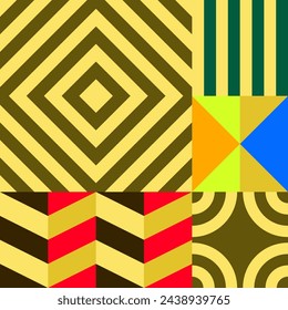 Retro futuristic vector pattern with geometric shapes. Simple form and a figure. Colorful Bauhaus background. Vintage graphics from 1980. 70s, 80s, 90s stile. Abstract design in the Scandinavian style
