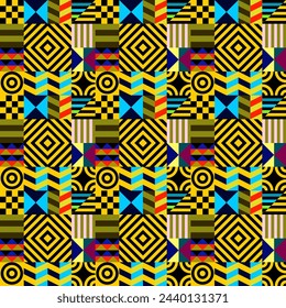 Retro futuristic vector pattern with geometric shapes. Simple form and a figure. Colorful Bauhaus background. Vintage graphics from 1980. 70s, 80s, 90s stile. Abstract design in the Scandinavian style