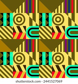 Patrón de vector futurista retro con formas geométricas. Forma simple y una figura. Colorido fondo Bauhaus. Gráficos vintage de 1980. Estilo de los años 70, 80 y 90. Diseño abstracto al estilo escandinavo