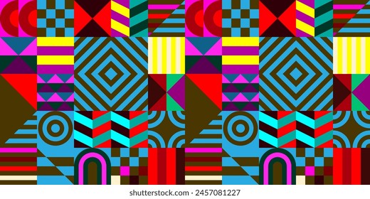 Patrón de Vector futurista retro con Formas geométricas. Forma simple y una figura. Colorido fondo Bauhaus. Gráficos de Antiguas de 1980. Estilo de los años 70, 80 y 90. Diseño Abstractas al estilo escandinavo