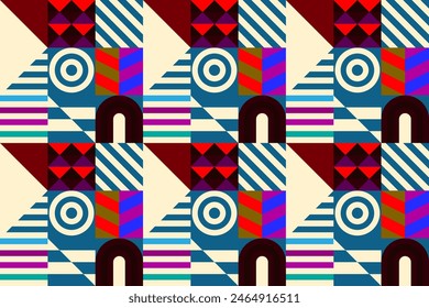 Patrón de Vector futurista retro con Formas geométricas. Forma simple y una figura. Colorido fondo Bauhaus. Gráficos de Antiguas de 1980. Estilo de los años 70, 80 y 90. Diseño Abstractas al estilo escandinavo