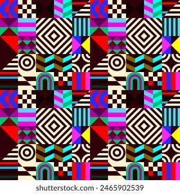 Patrón de Vector futurista retro con Formas geométricas. Forma simple y una figura. Colorido fondo Bauhaus. Gráficos de Antiguas de 1980. Estilo de los años 70, 80 y 90. Diseño Abstractas al estilo escandinavo