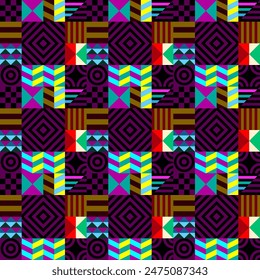 Retro futuristic vector pattern with geometric shapes. Simple form and a figure. Colorful Bauhaus background. Vintage graphics from 1980. 70s, 80s, 90s stile. Abstract design in the Scandinavian style