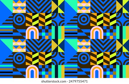 Patrón de Vector futurista retro con Formas geométricas. Forma simple y una figura. Colorido fondo Bauhaus. Gráficos de Antiguas de 1980. Estilo de los años 70, 80 y 90. Diseño Abstractas al estilo escandinavo