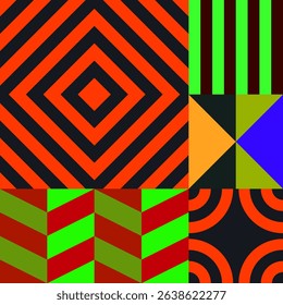 Retro futuristic vector pattern with geometric shapes. Simple form and a figure. Colorful Bauhaus background. Vintage graphics from 1980. 70s, 80s, 90s stile. Abstract design in the Scandinavian style